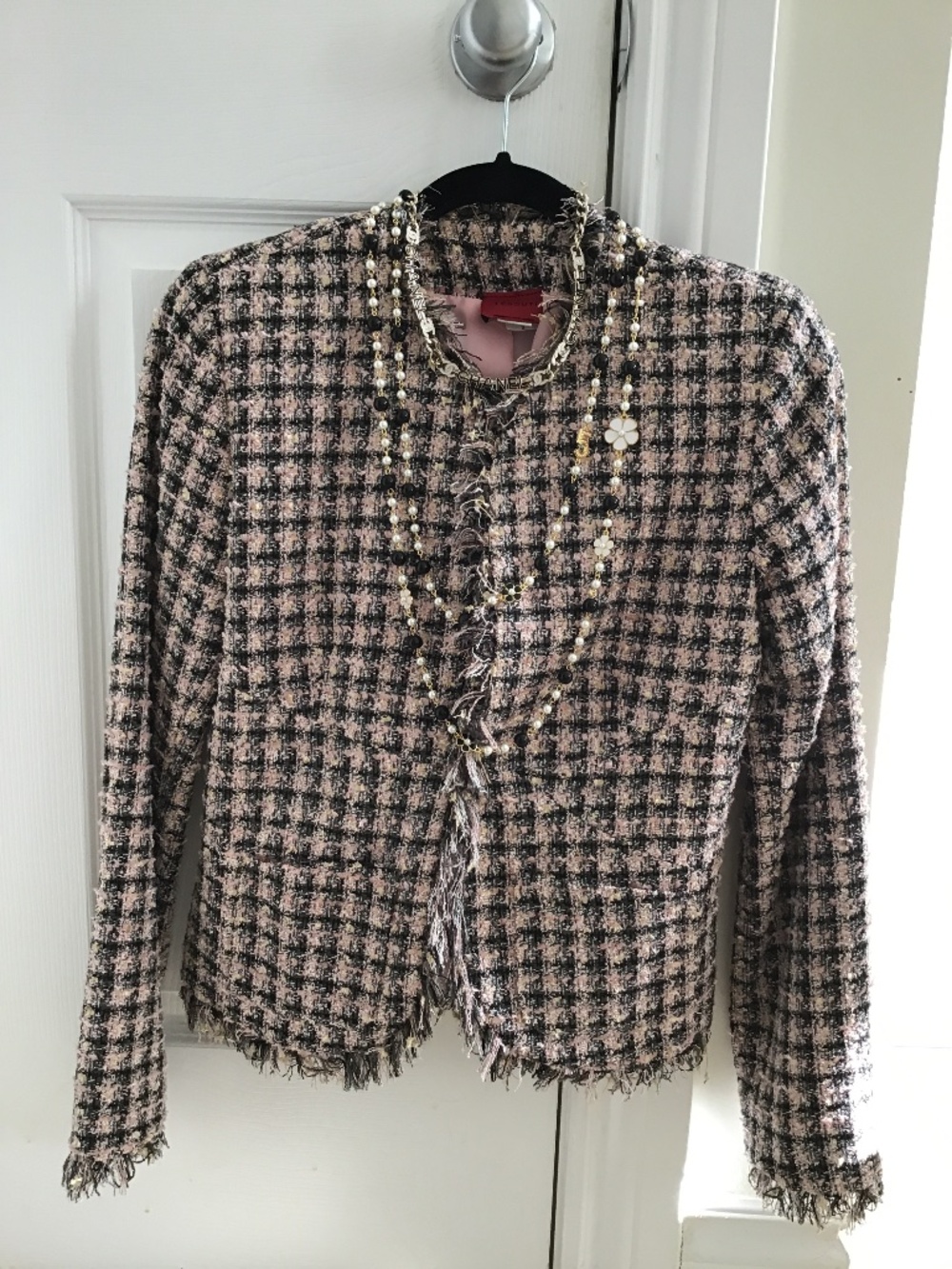 Light pink/grey multi coloured tweed textured jacket size 2